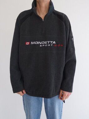 Mondetta Black Fleece Quarter Zip Canada Flag Logo Outdoor Pullover Sweater XL